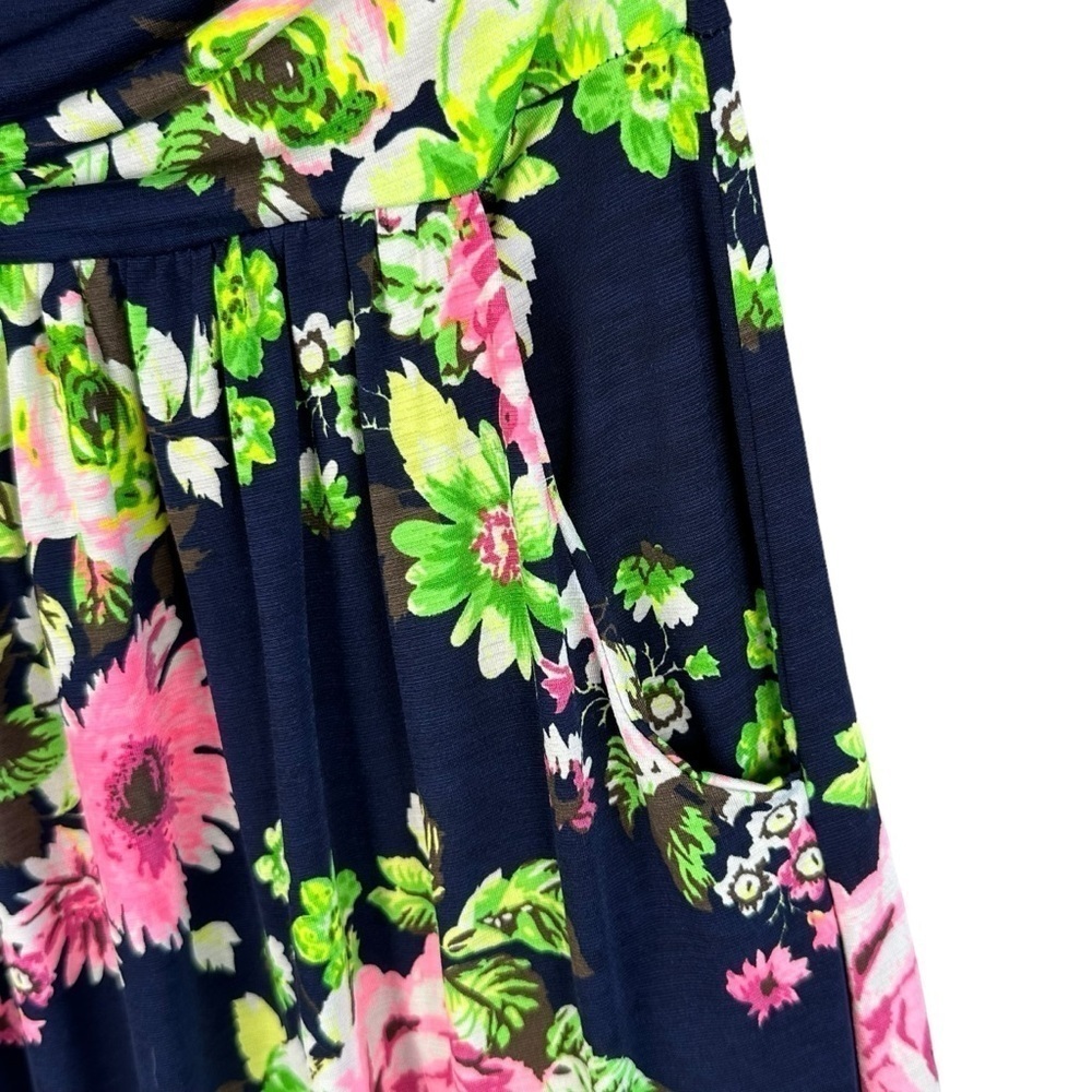 VANILLA BAY NAVY AND NEON PINK FLORAL MAXI DRESS WITH POCKETS SMALL - Picture 4 of 11